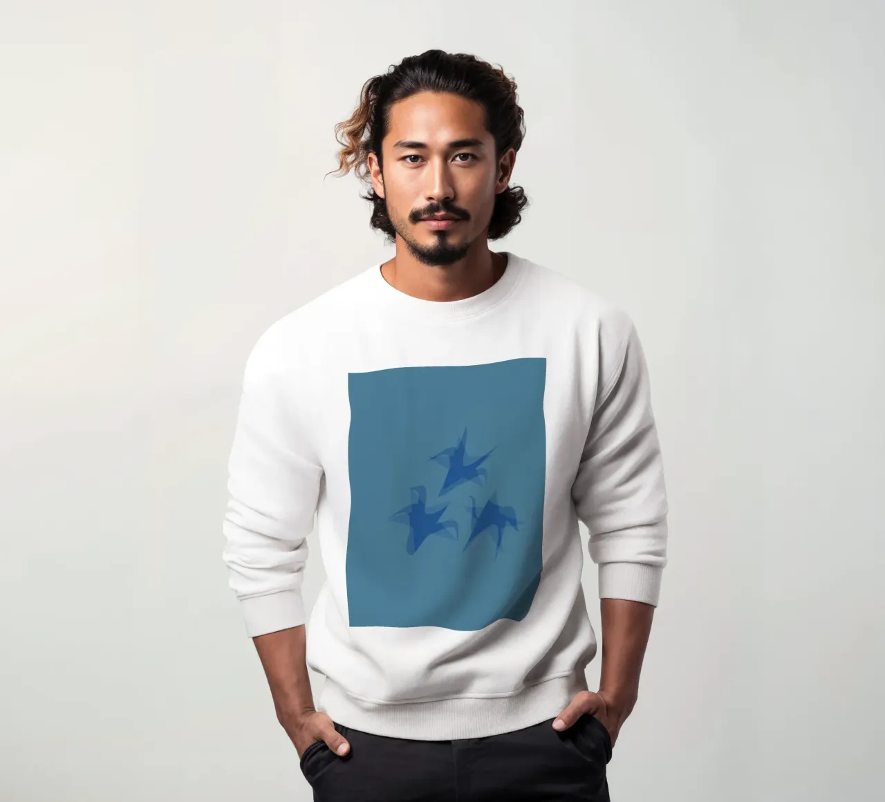 Blurred abstract blue shapes on a blue background sweatshirt by Something for you