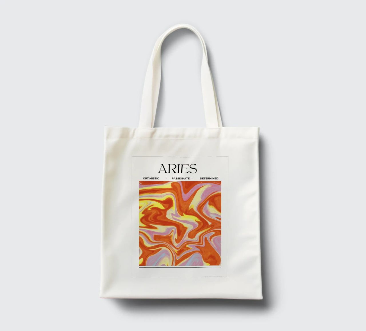 Fiery Aries Abstract Print – Bold, Passionate, and Dynamic borsa in juta da PrintCessStudio