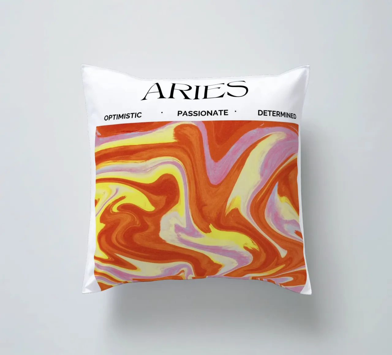 Fiery Aries Abstract Print – Bold, Passionate, and Dynamic cuscino da PrintCessStudio