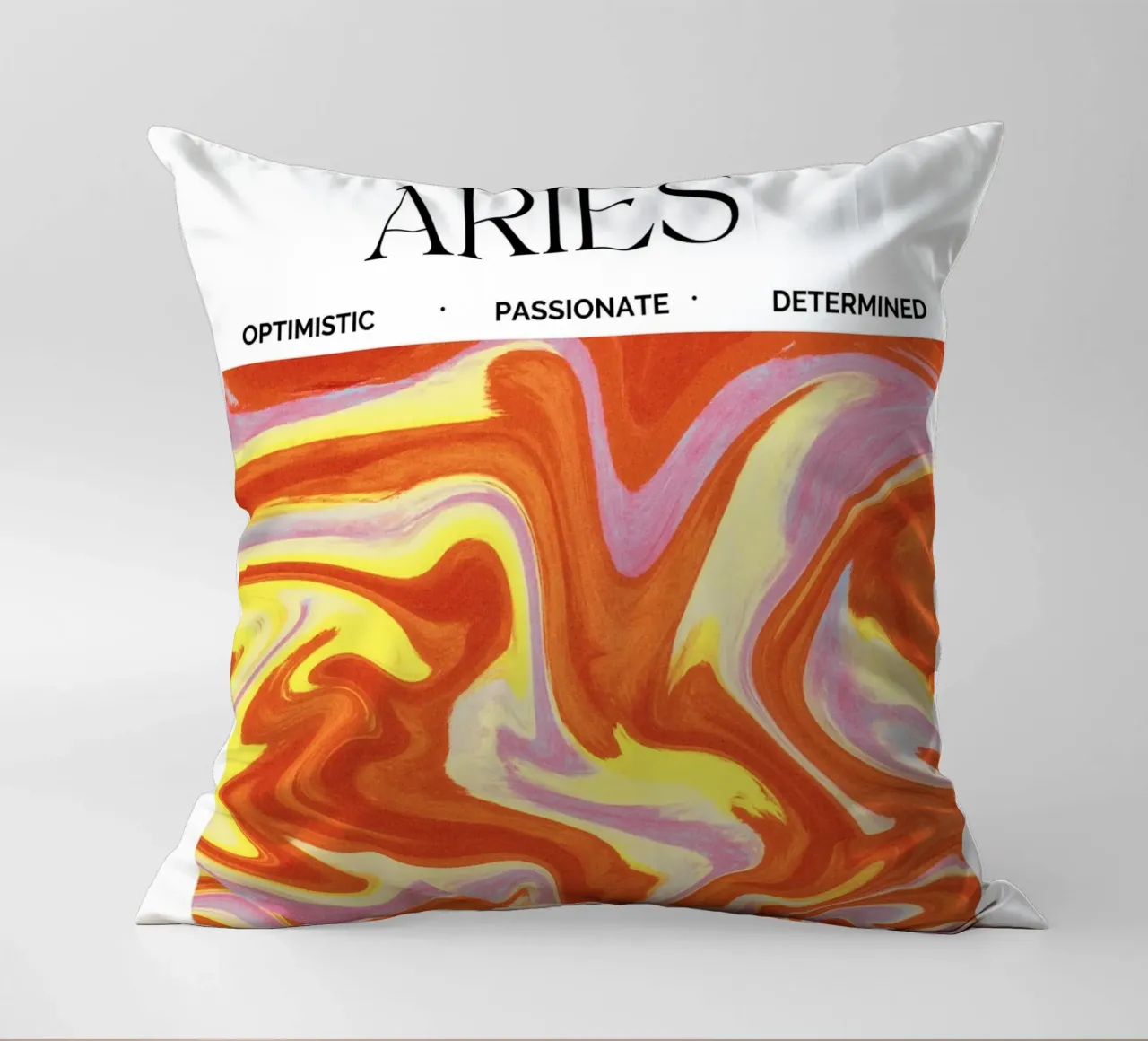 Fiery Aries Abstract Print – Bold, Passionate, and Dynamic cuscino da PrintCessStudio