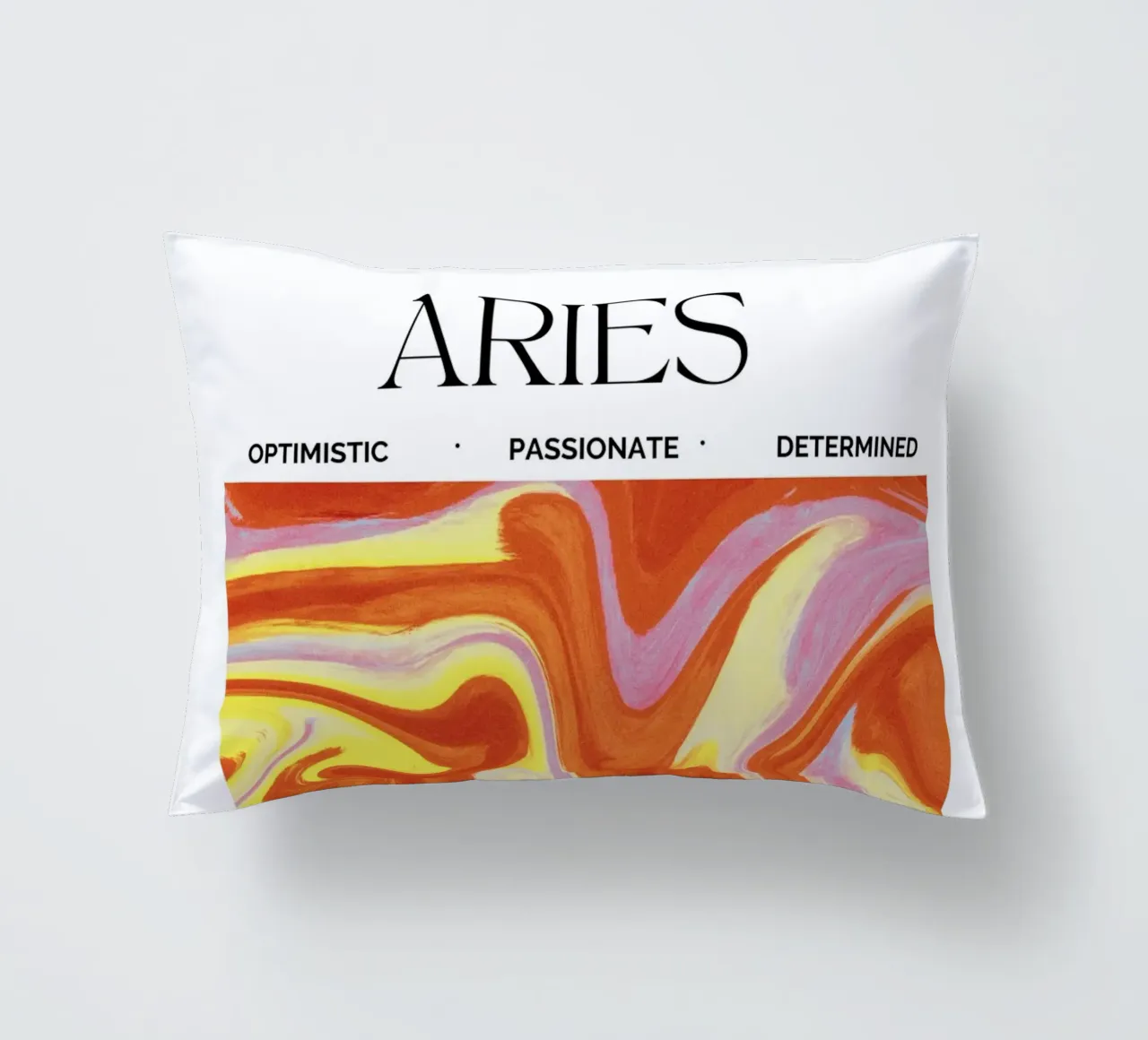 Fiery Aries Abstract Print – Bold, Passionate, and Dynamic coussin de PrintCessStudio