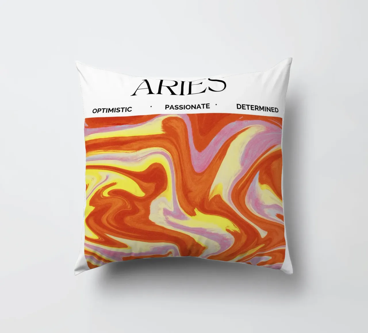 Fiery Aries Abstract Print – Bold, Passionate, and Dynamic coussin de PrintCessStudio