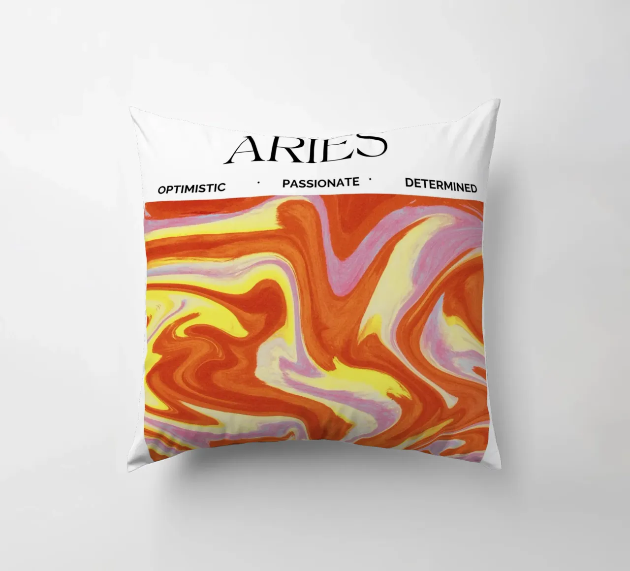 Fiery Aries Abstract Print – Bold, Passionate, and Dynamic cuscino da PrintCessStudio