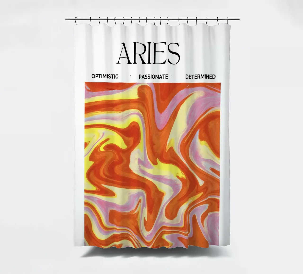 Fiery Aries Abstract Print – Bold, Passionate, and Dynamic rideau de douche de PrintCessStudio