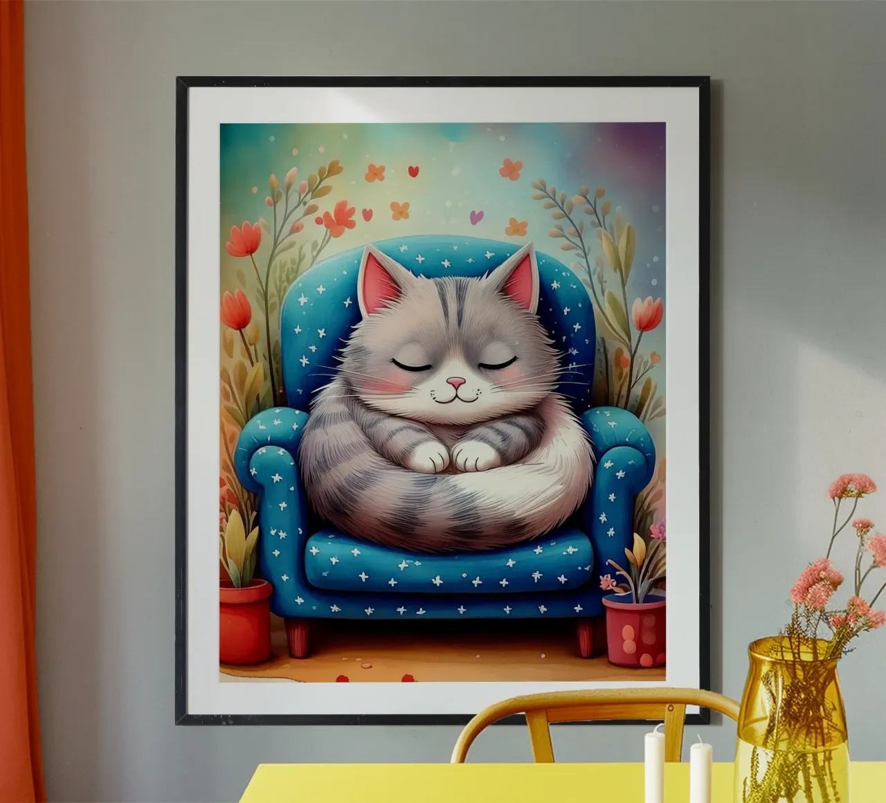 Gatto che dorme in poltrona poster da JaySan Studio