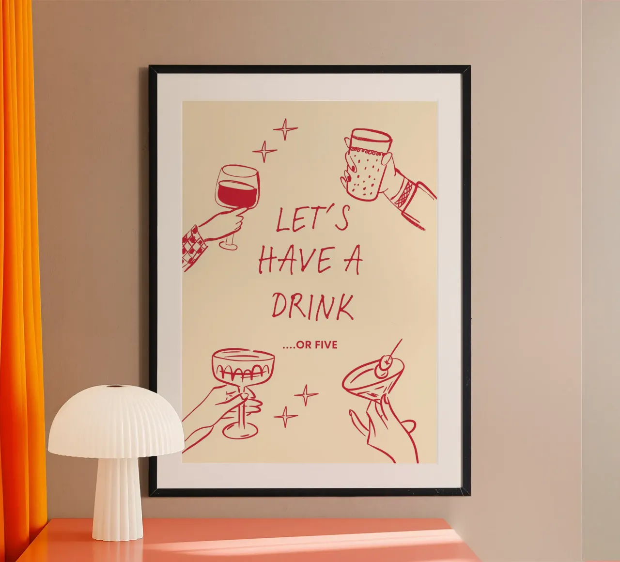 Let’s Have a Drink or Five – Fun, Bold, & Party-Ready Print carta hahnemühle da PrintCessStudio