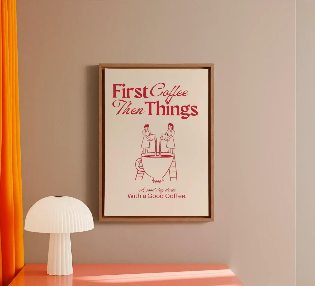 First Coffee, Then Things – Bold, Fun, and Caffeinated Print lienzo de PrintCessStudio