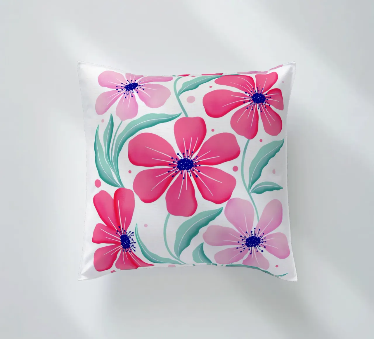 Arte botanica in rosa e verde menta. Motivo. Stato d'animo felice. cuscino da CalliLetters