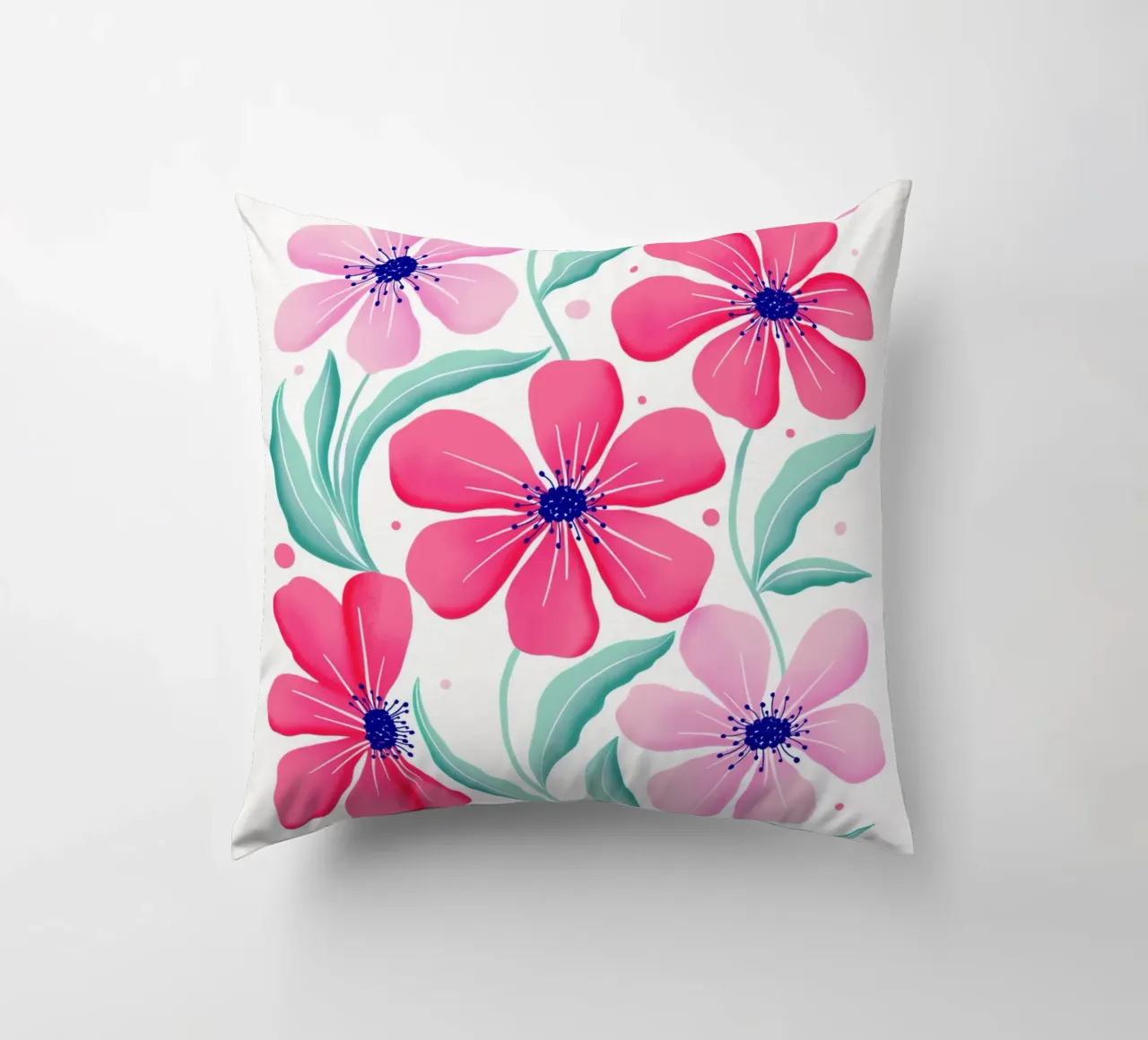 Arte botanica in rosa e verde menta. Motivo. Stato d'animo felice. cuscino da CalliLetters