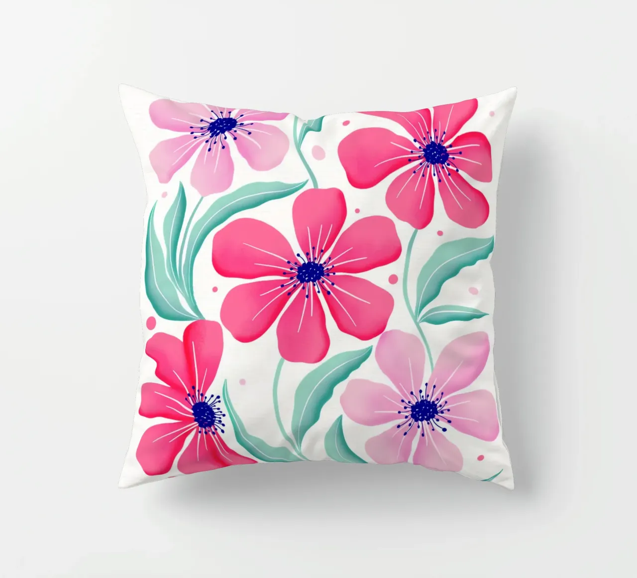 Arte botanica in rosa e verde menta. Motivo. Stato d'animo felice. cuscino da CalliLetters