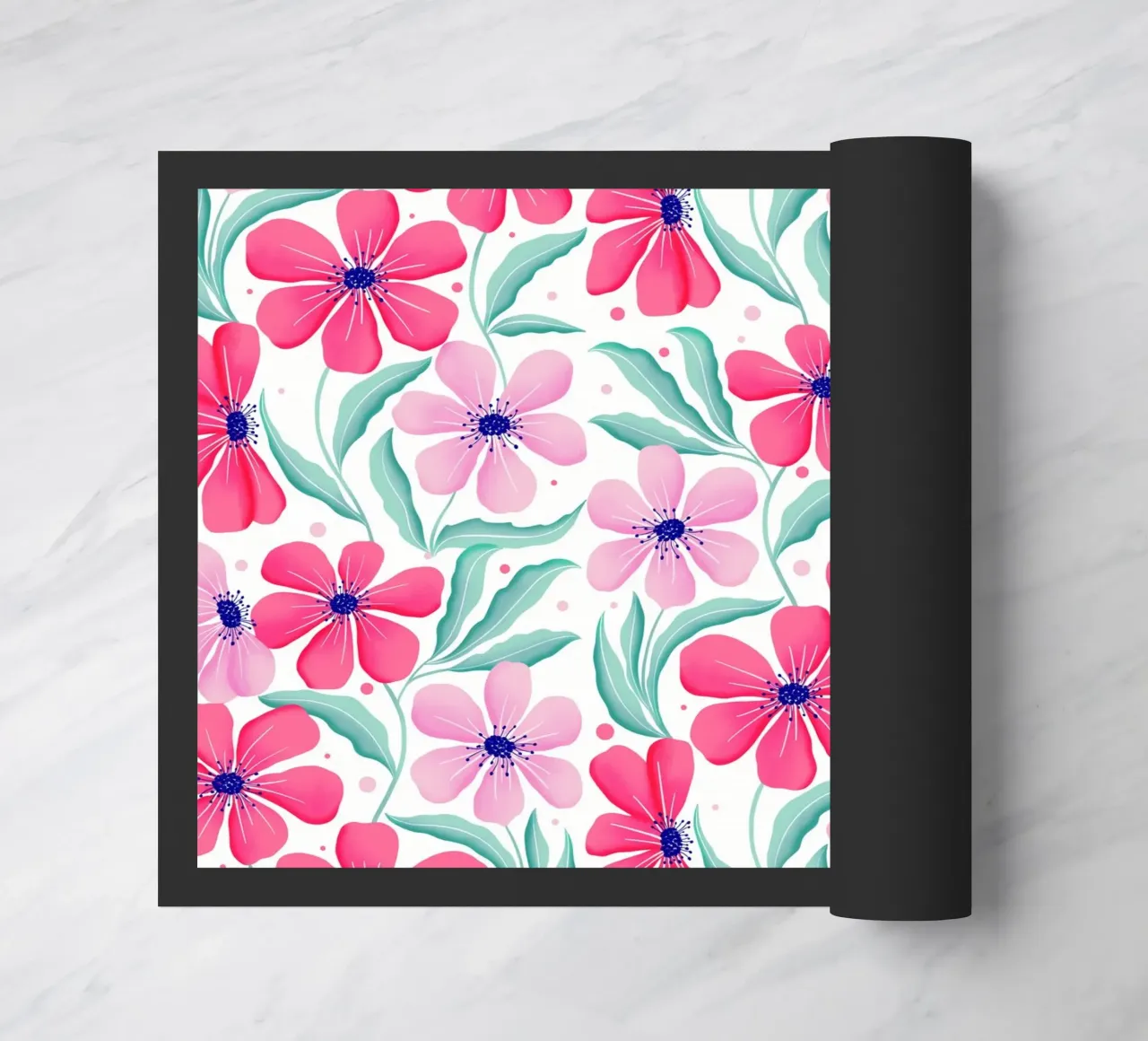 Arte botanica in rosa e verde menta. Motivo. Stato d'animo felice. zerbino da CalliLetters