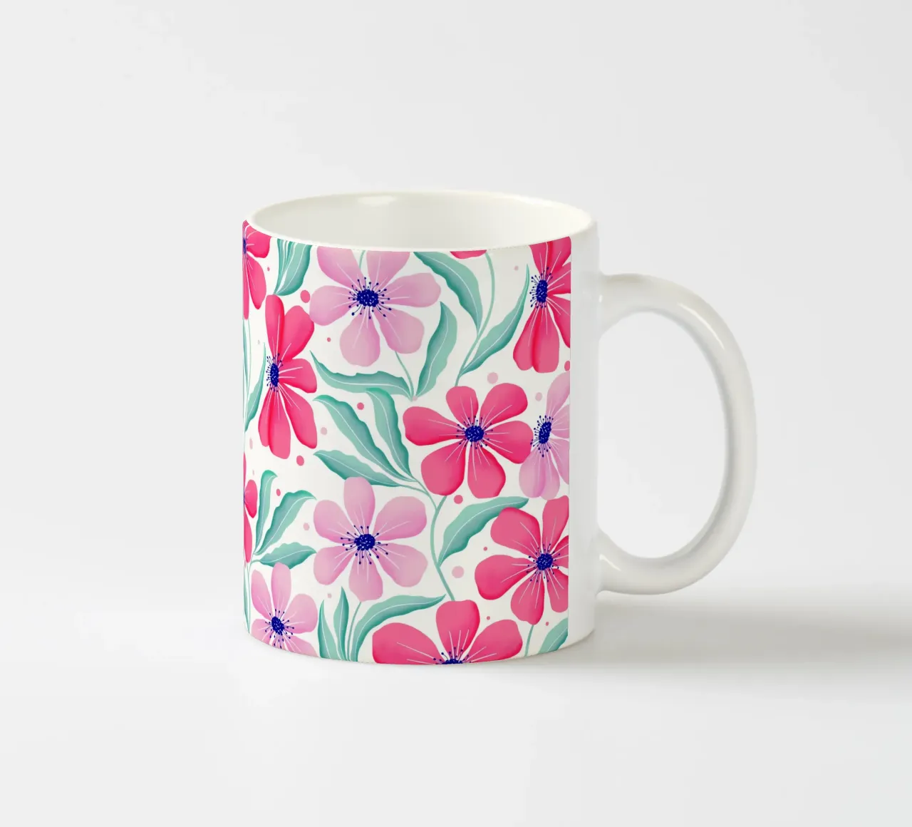 Arte botanica in rosa e verde menta. Motivo. Stato d'animo felice. tazza in ceramica da CalliLetters
