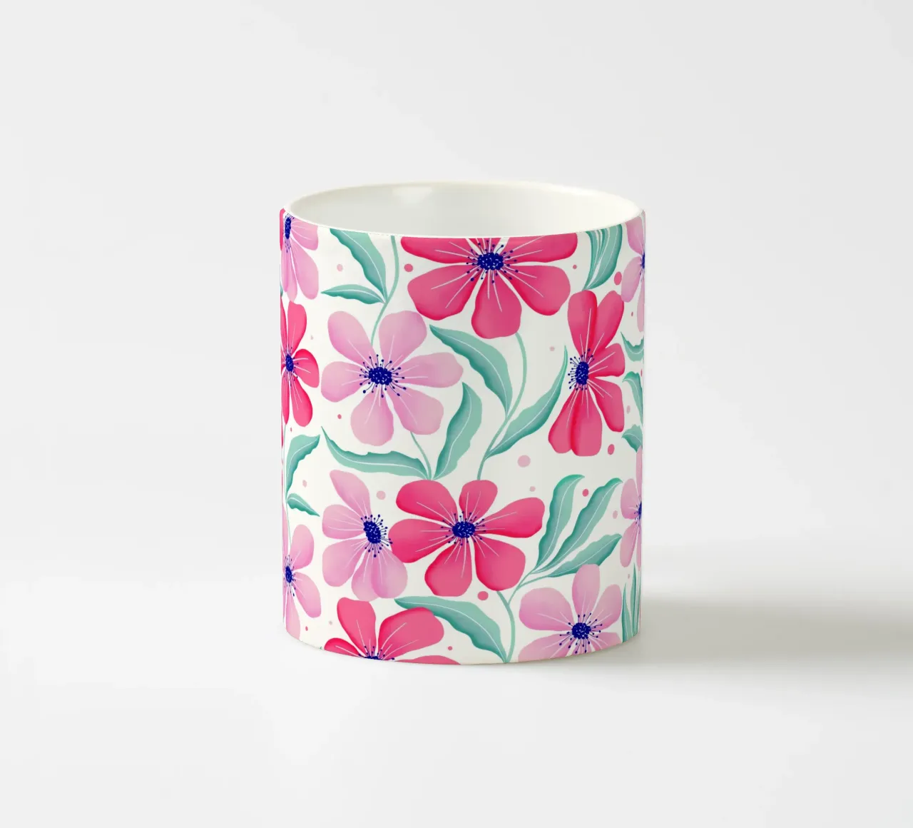 Arte botanica in rosa e verde menta. Motivo. Stato d'animo felice. tazza in ceramica da CalliLetters