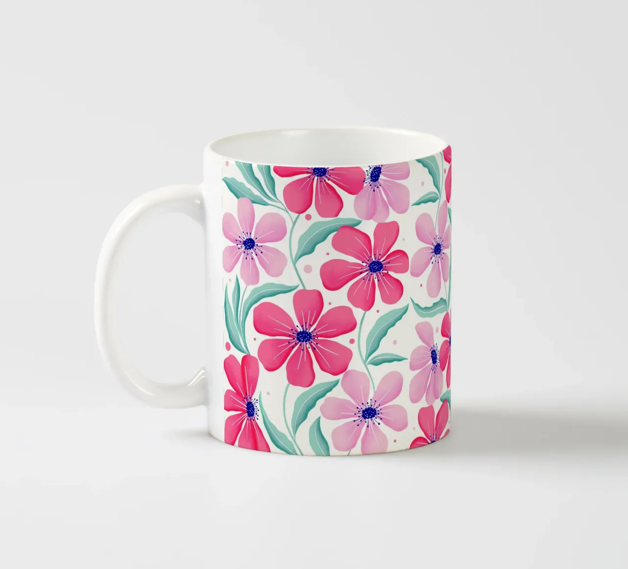 Arte botanica in rosa e verde menta. Motivo. Stato d'animo felice. tazza in ceramica da CalliLetters