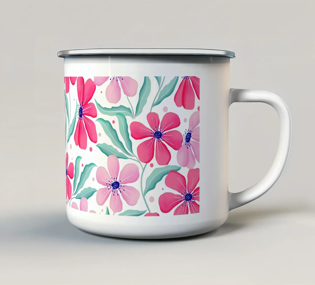 Arte botanica in rosa e verde menta. Motivo. Stato d'animo felice. tazza in smalto da CalliLetters