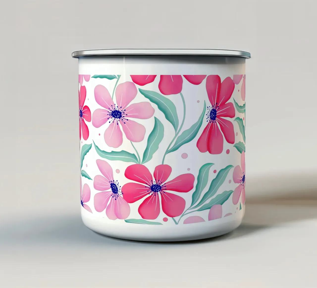 Arte botanica in rosa e verde menta. Motivo. Stato d'animo felice. tazza in smalto da CalliLetters