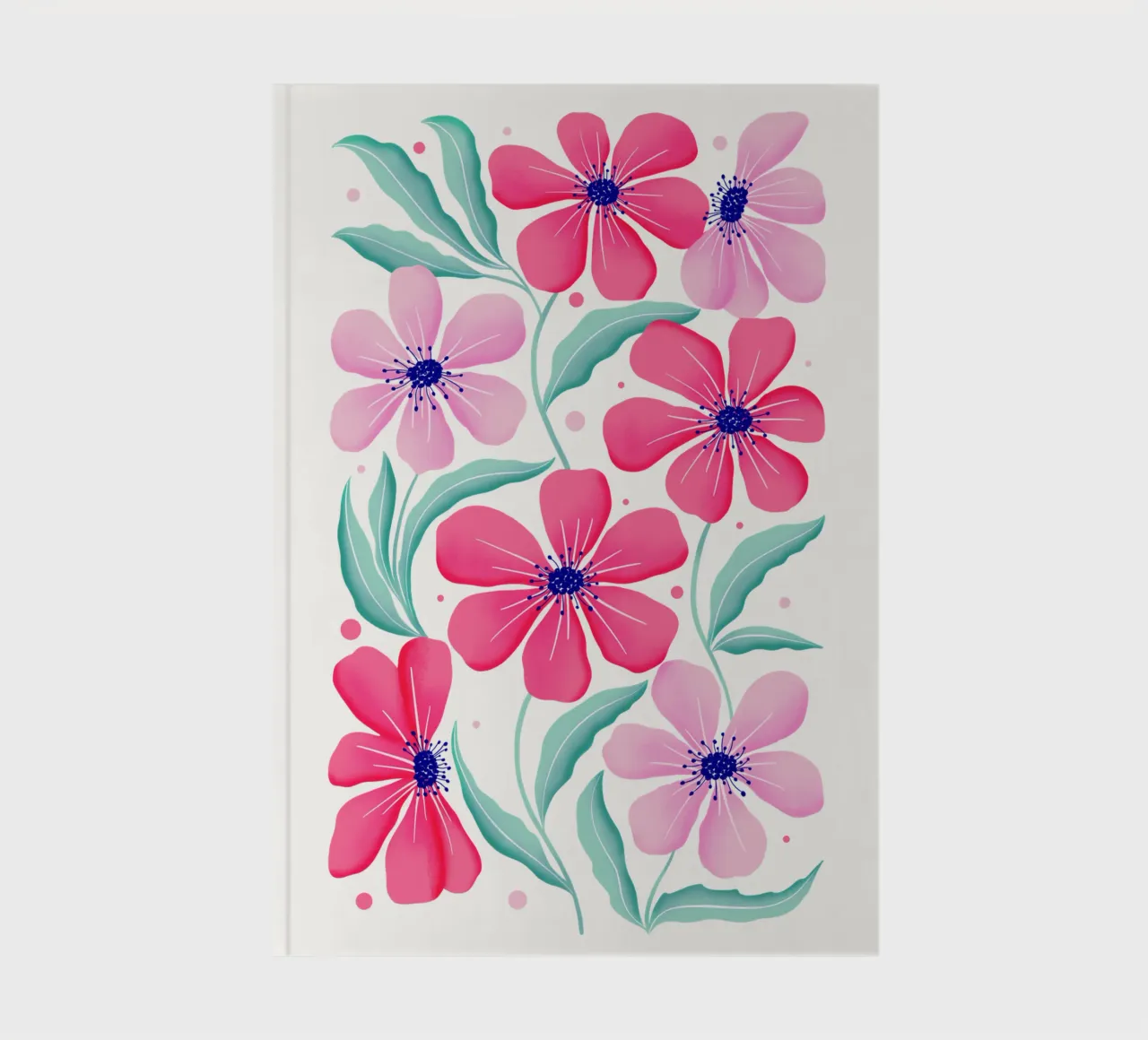 Botanical Art in Pink and Mint Green. Pattern. Happy Mood. notebook by CalliLetters