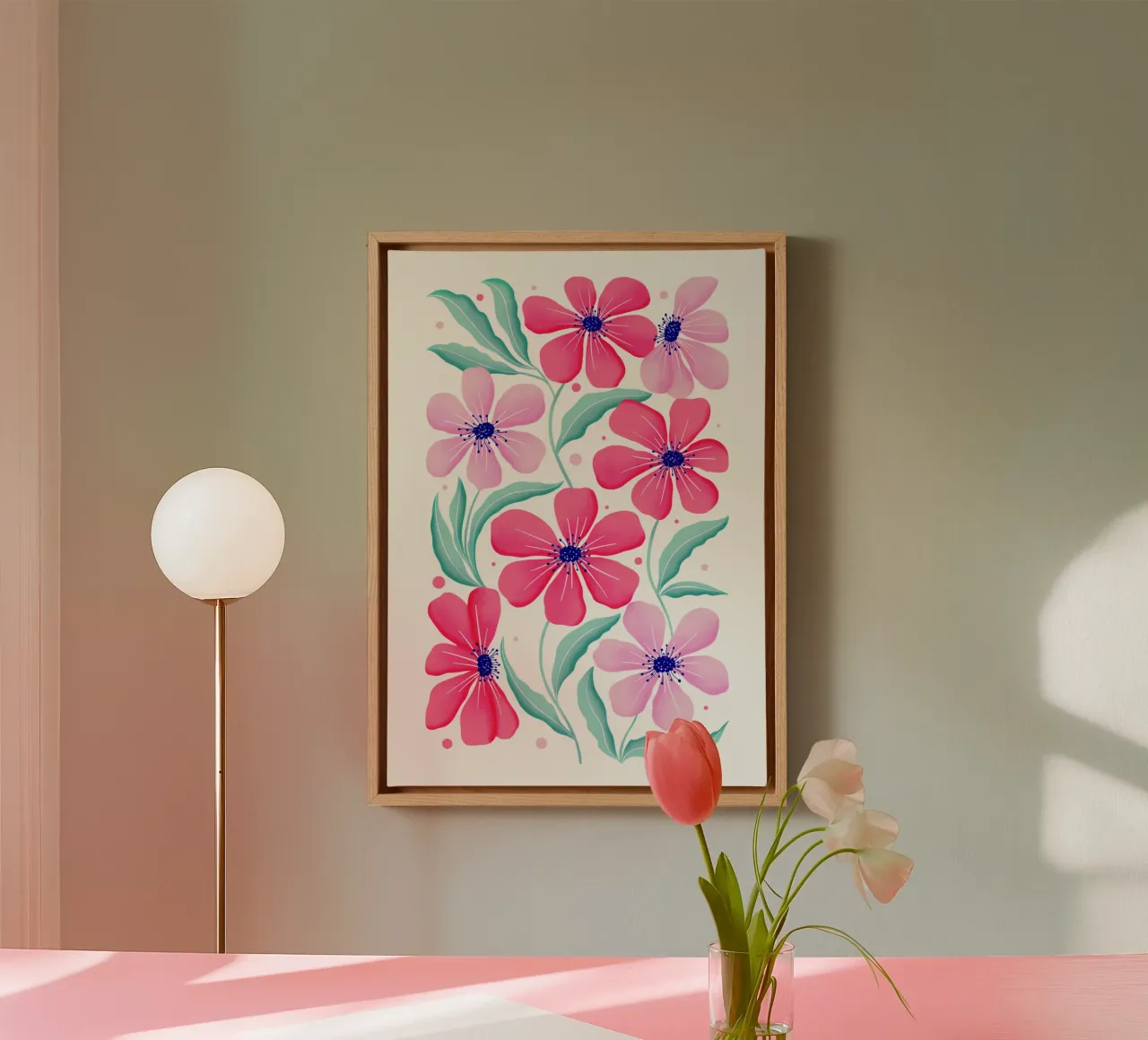 Botanical Art in Pink and Mint Green. Pattern. Happy Mood. canvas by CalliLetters