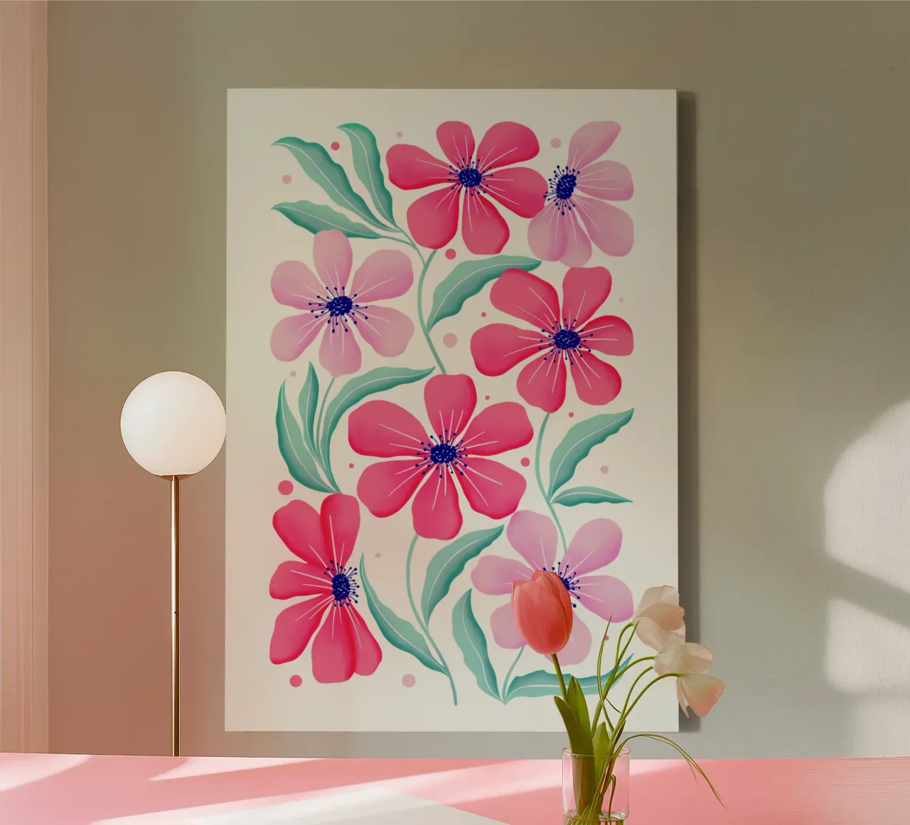Botanical Art in Pink and Mint Green. Pattern. Happy Mood. canvas by CalliLetters