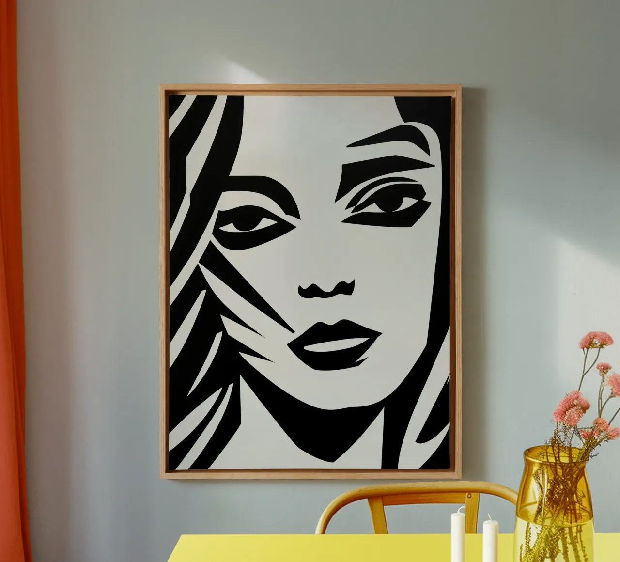 If you want | Portrait of a woman in linocut style canvas with Floater frame by Autofocus