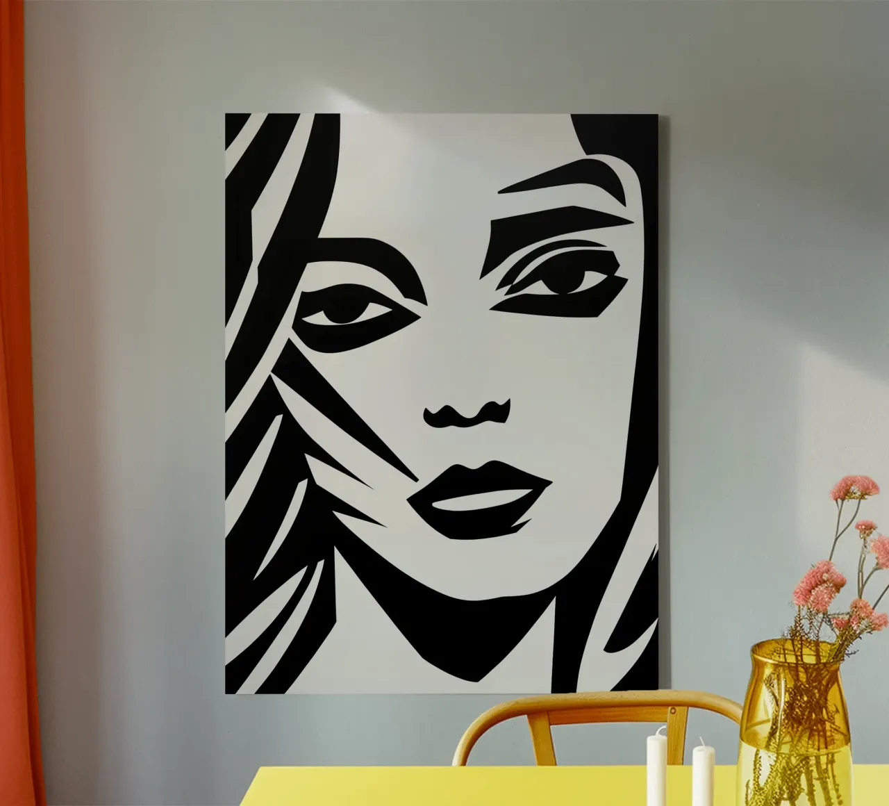 If you want | Portrait of a woman in linocut style canvas with Floater frame by Autofocus