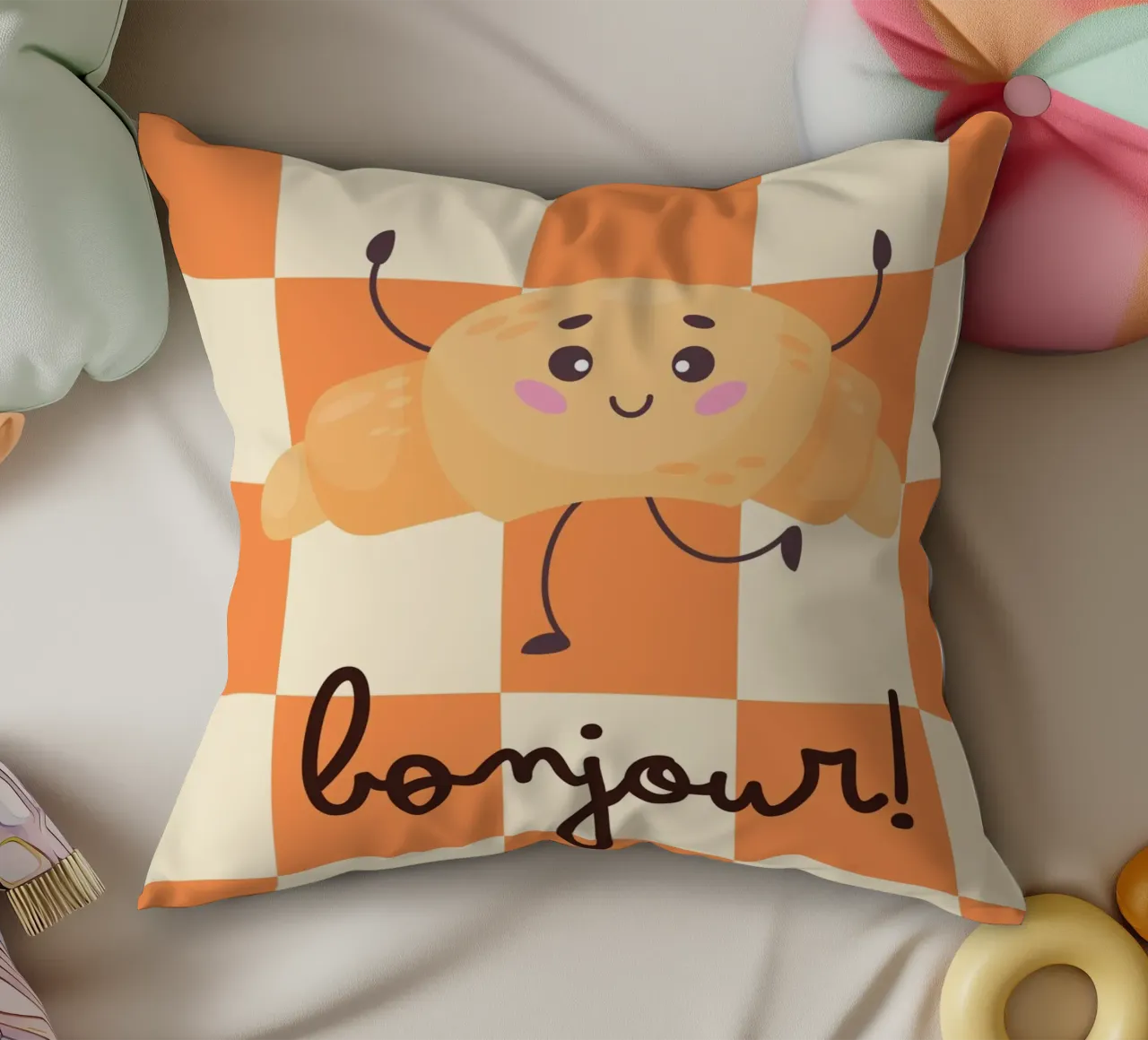 Bonjour Croissant Print – Cute, Cozy & Fun cuscino da PrintCessStudio