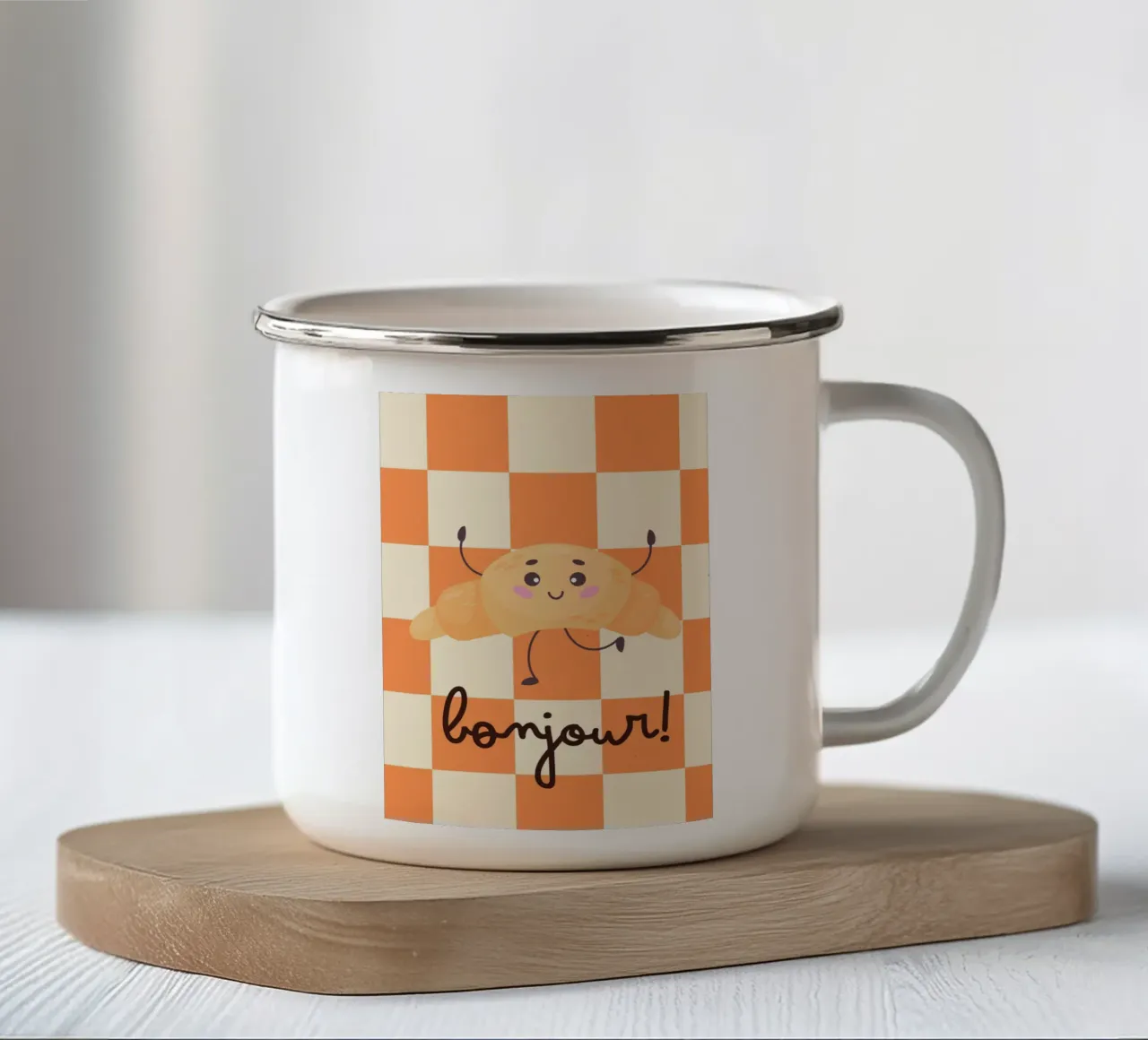 Bonjour Croissant Print – Cute, Cozy & Fun tazza in smalto da PrintCessStudio