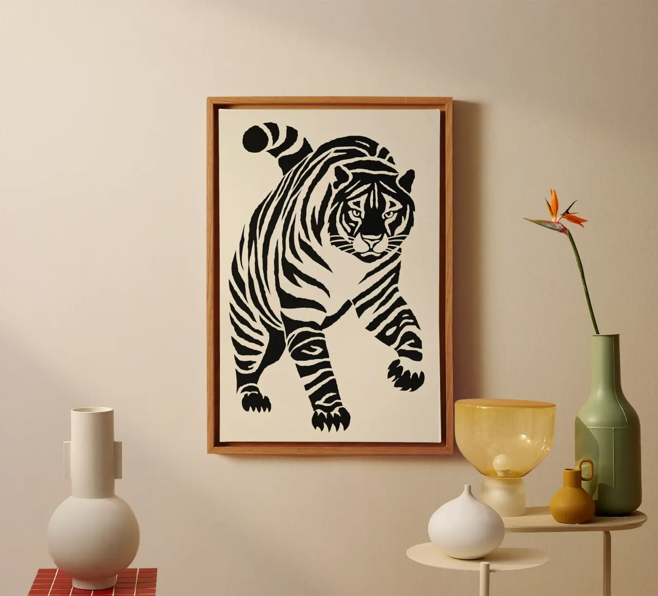 Decoratieve tijger in zwart-wit | Printen canvas met Baklijst van Autofocus