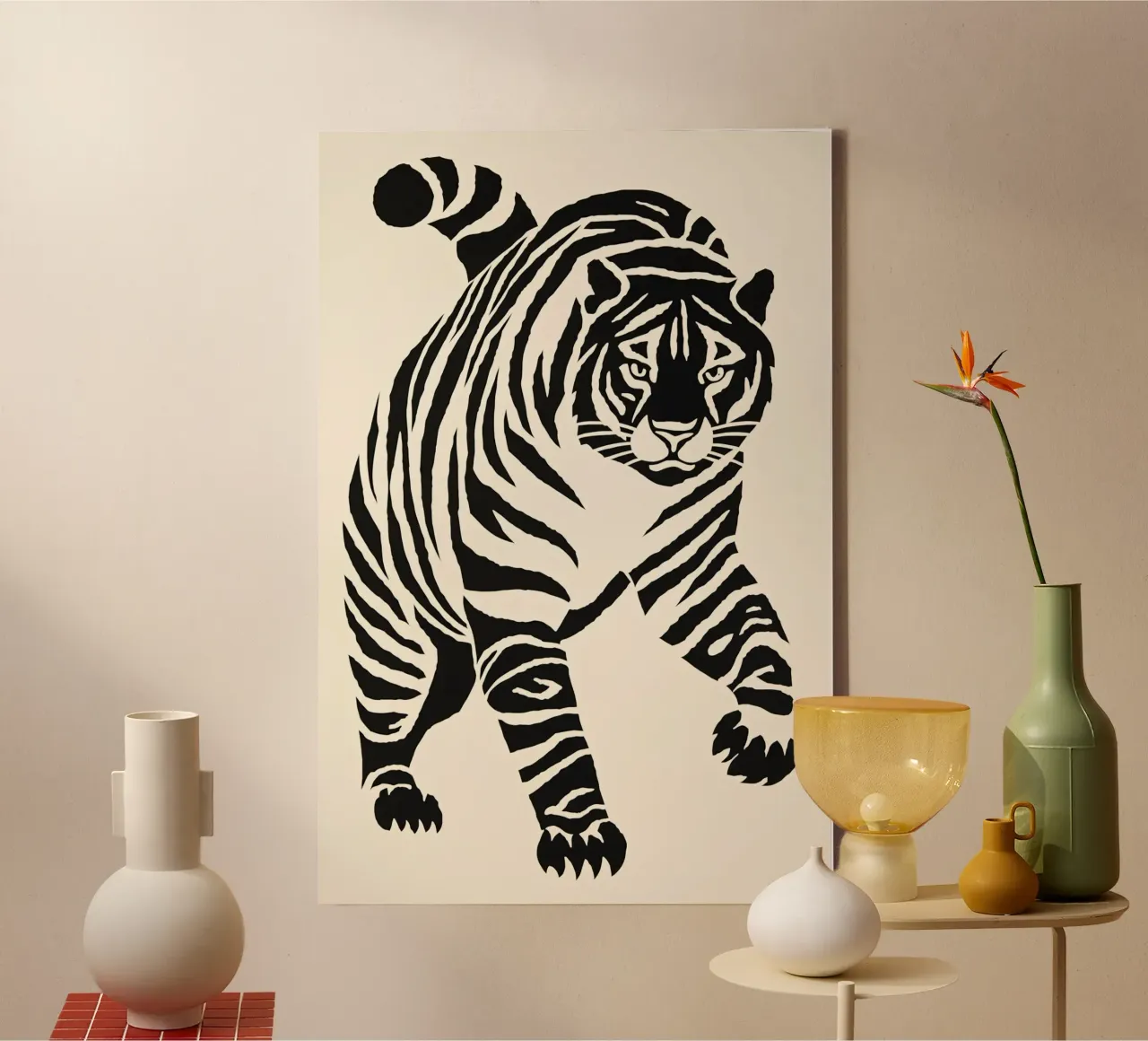 Decoratieve tijger in zwart-wit | Printen canvas met Baklijst van Autofocus