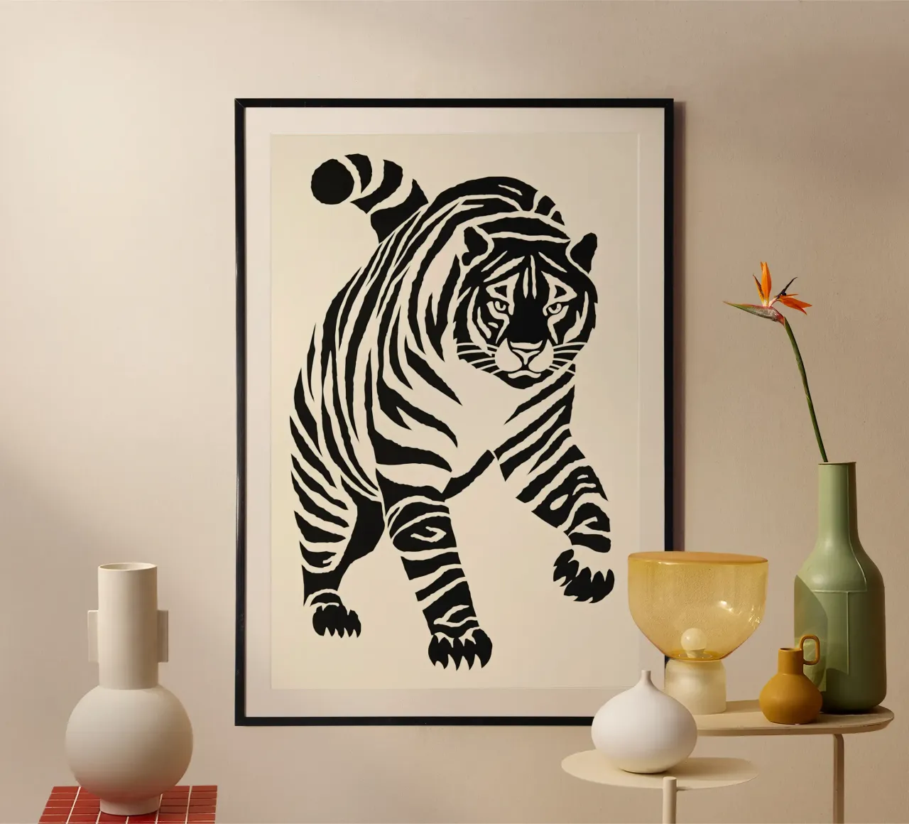 Tigre decorativa in bianco e nero | Stampa poster da Autofocus