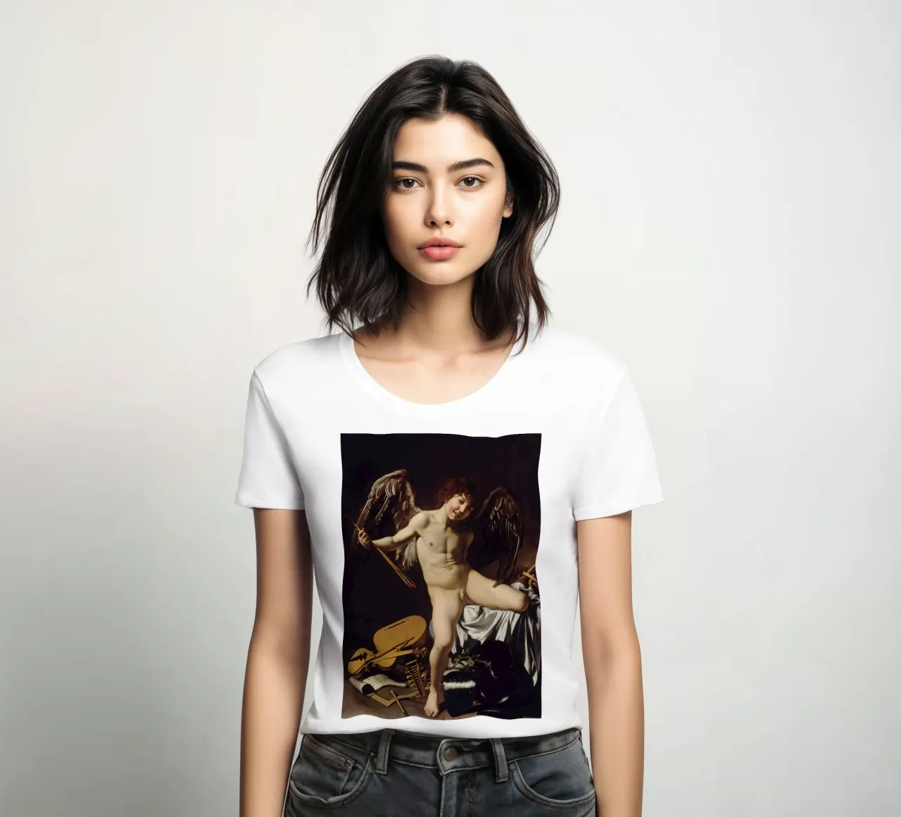 Caravaggio - Cupid as Victor Love Conquers All women's fitted t-shirt by Timeless Artworks