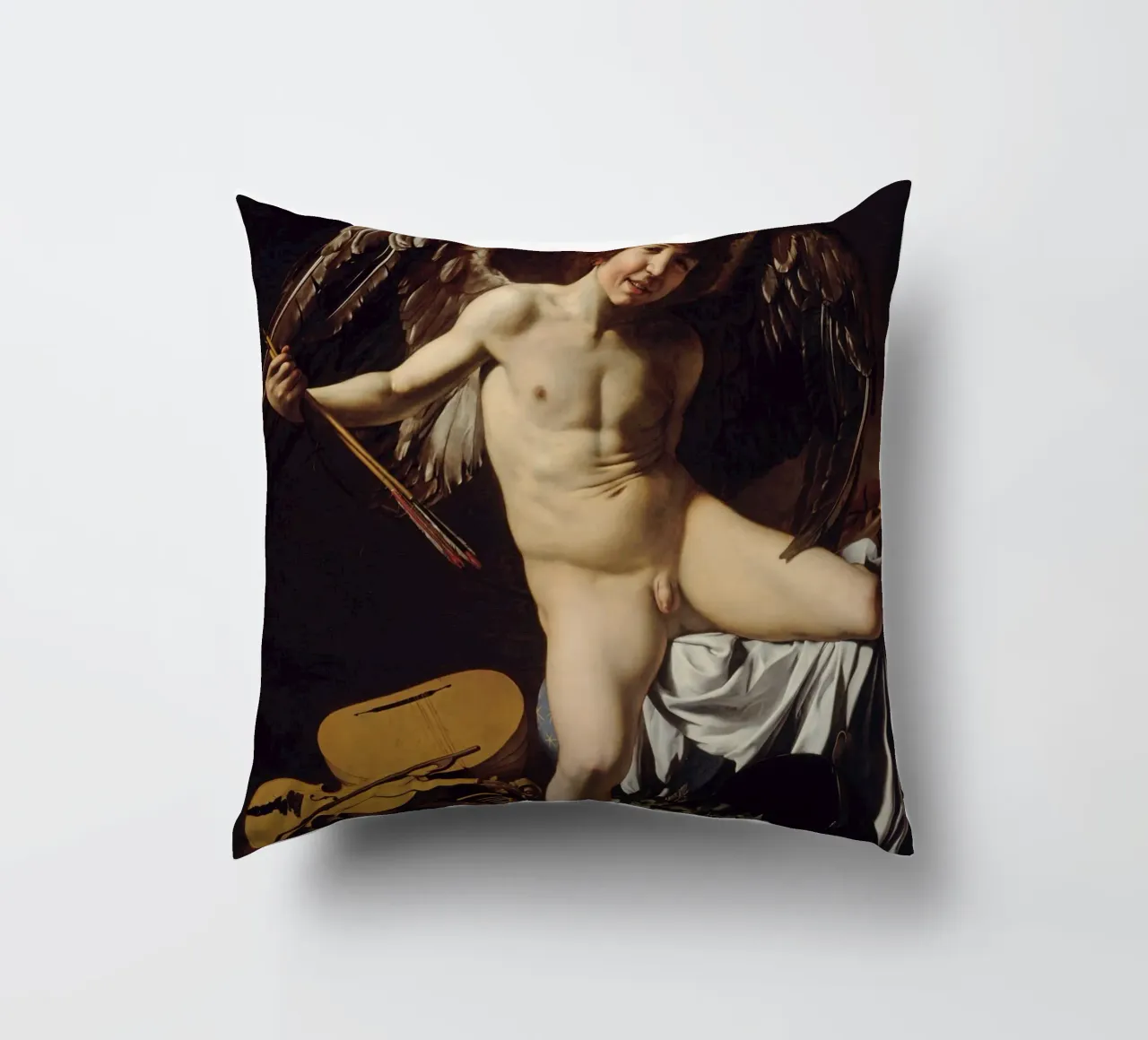 Caravaggio - Cupido come vincitore L'amore vince tutto cuscino da Timeless Artworks