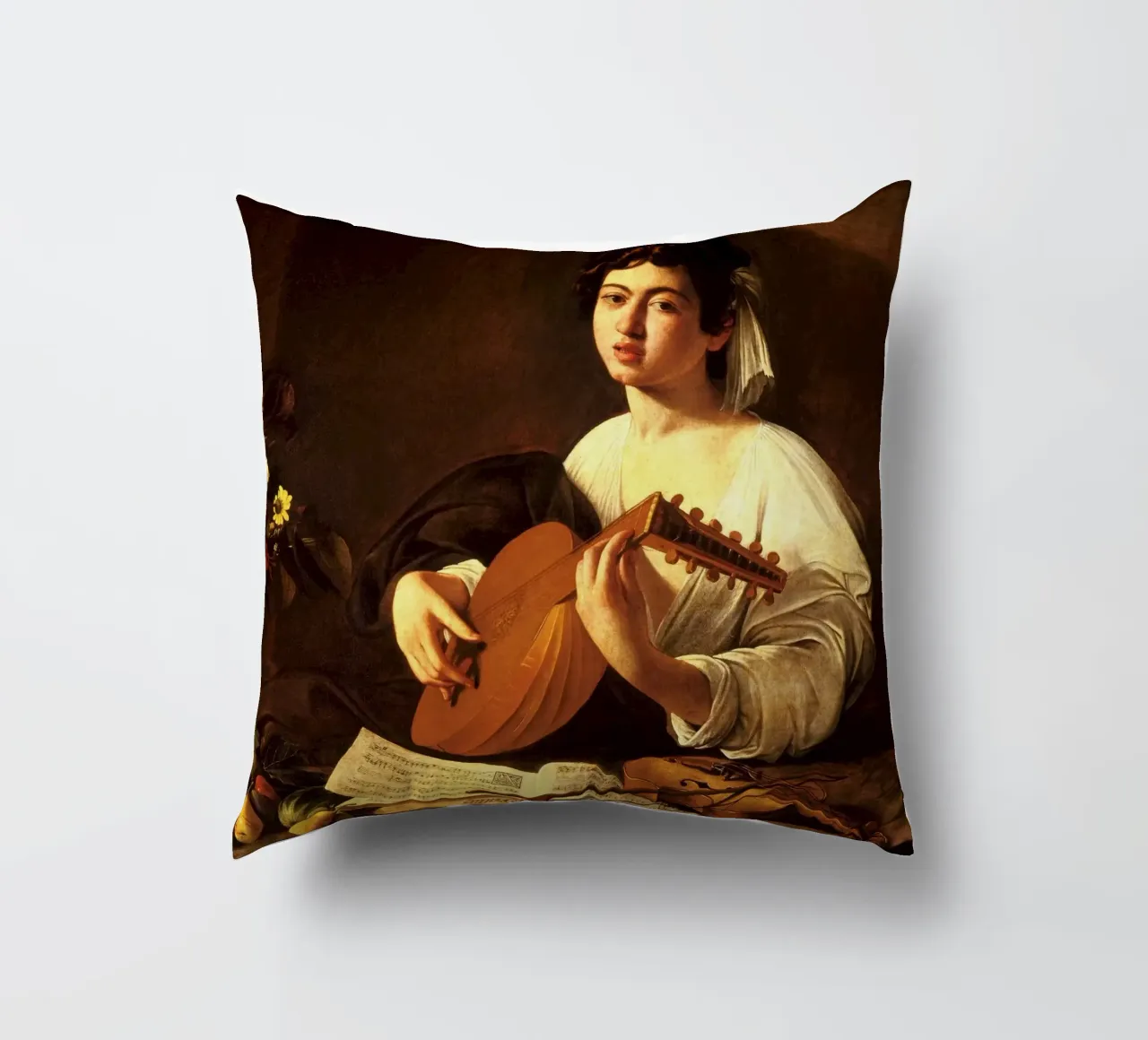 Caravaggio - The Lute Player cuscino da Timeless Artworks