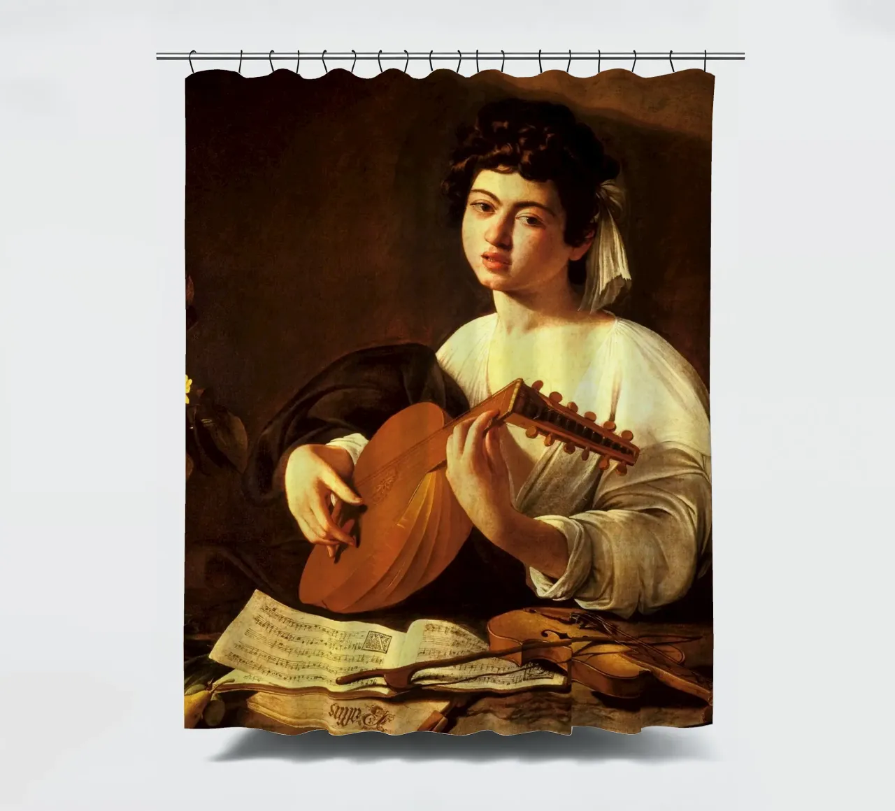 Caravaggio - The Lute Player tenda da doccia da Timeless Artworks