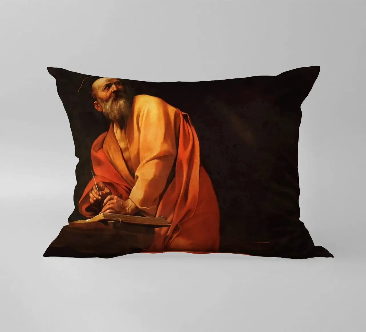 Caravaggio - L'ispirazione di San Matteo cuscino da Timeless Artworks