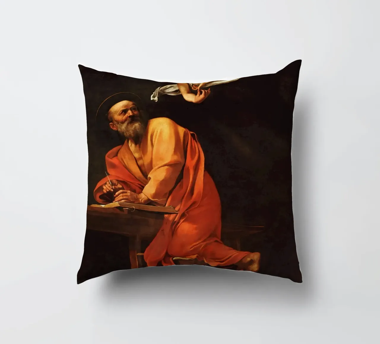 Caravaggio - L'ispirazione di San Matteo cuscino da Timeless Artworks