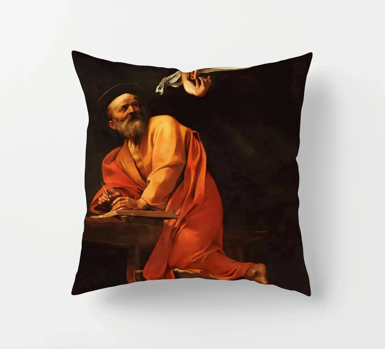 Caravaggio - L'ispirazione di San Matteo cuscino da Timeless Artworks