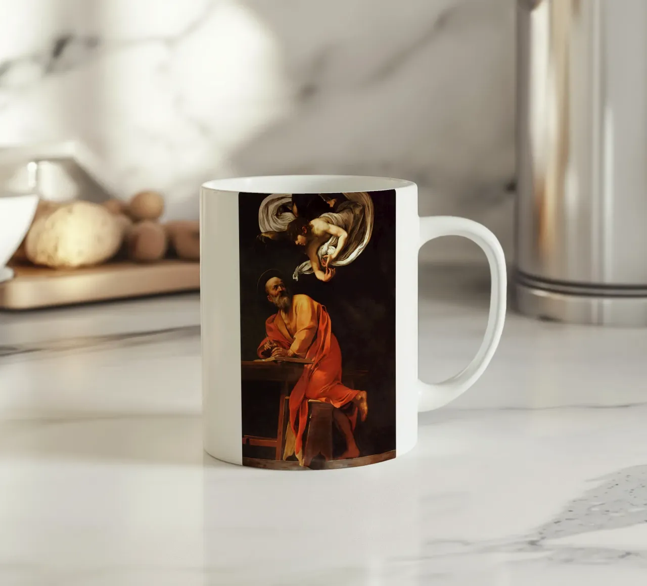 Caravaggio - L'ispirazione di San Matteo tazza in ceramica da Timeless Artworks