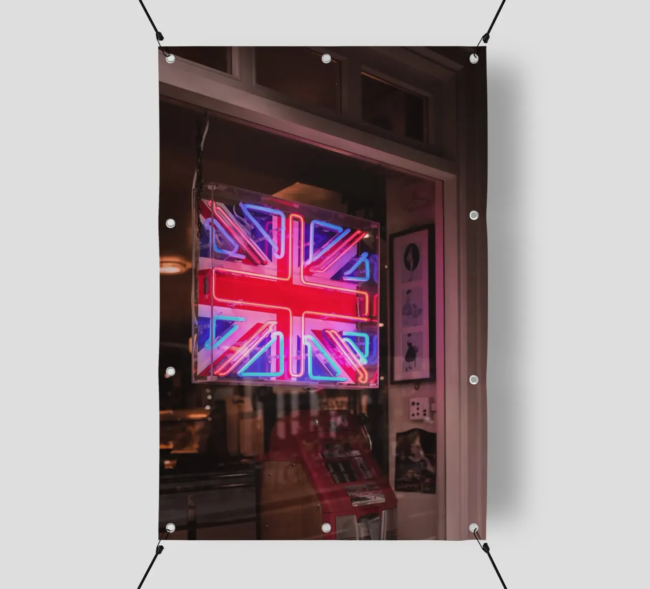 Londra, Inghilterra I Luce al neon della bandiera del Regno Unito telo in pvc da Julie Travel Photography