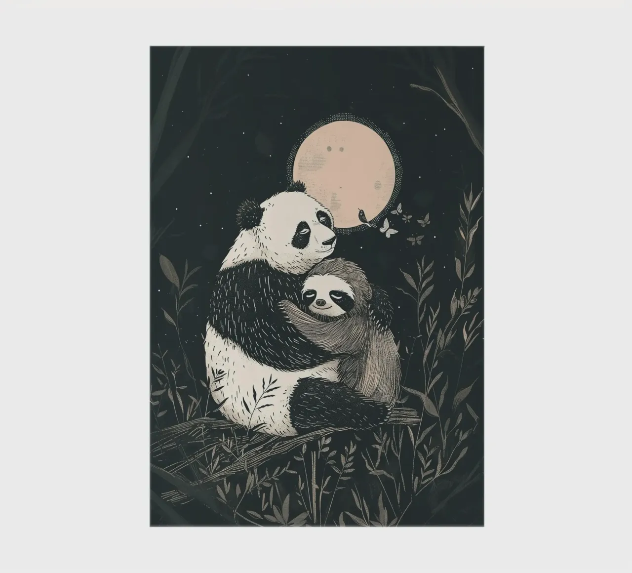 Panda sloth hug print notebook by Cat Grafic Design