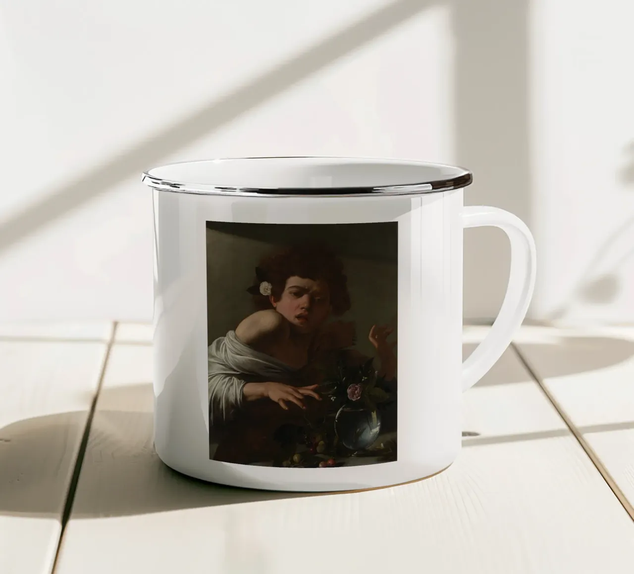 Caravaggio - Boy Bitten By Lizard enamel mug by Timeless Artworks