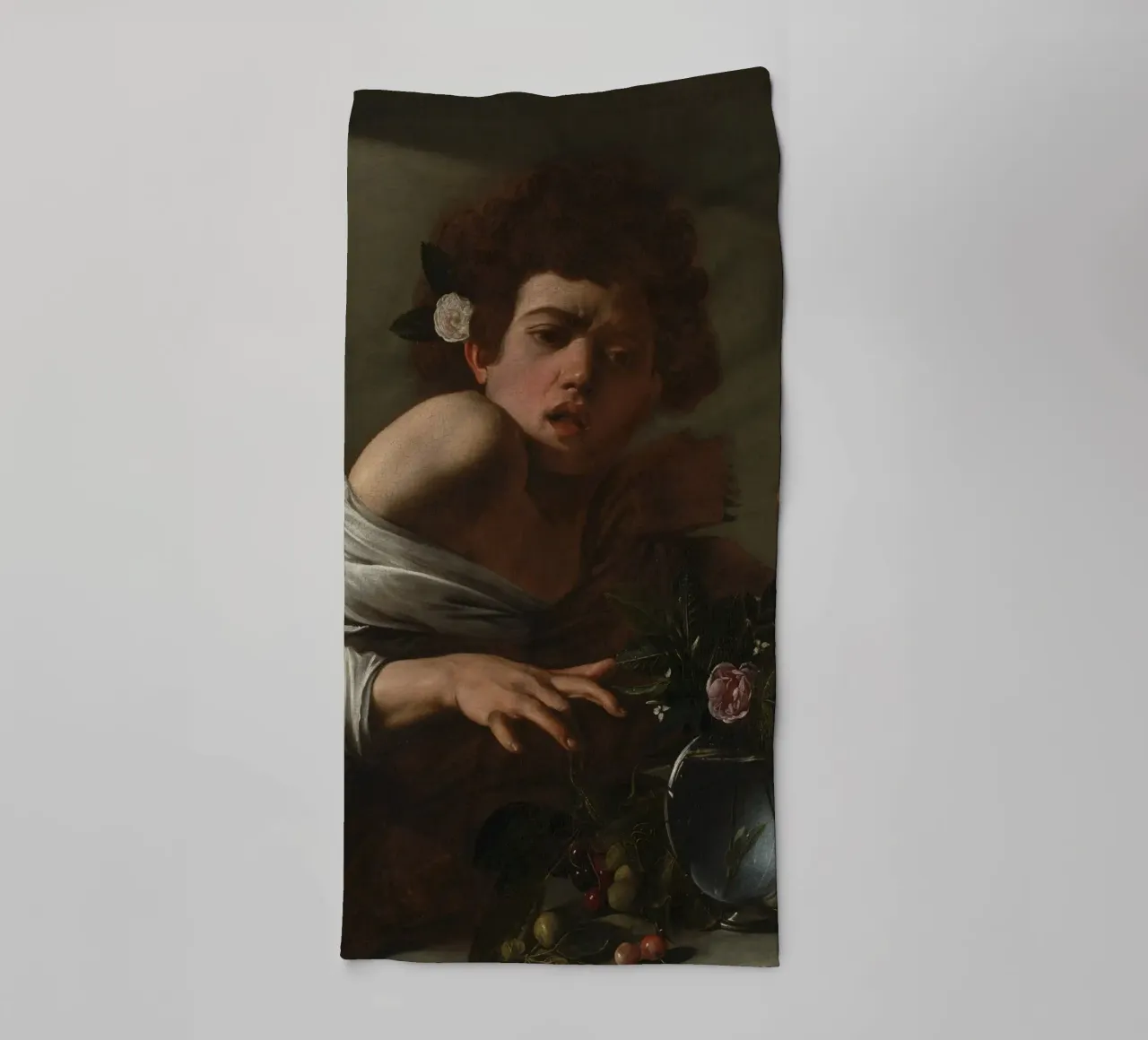 Caravaggio - Boy Bitten By Lizard towel by Timeless Artworks