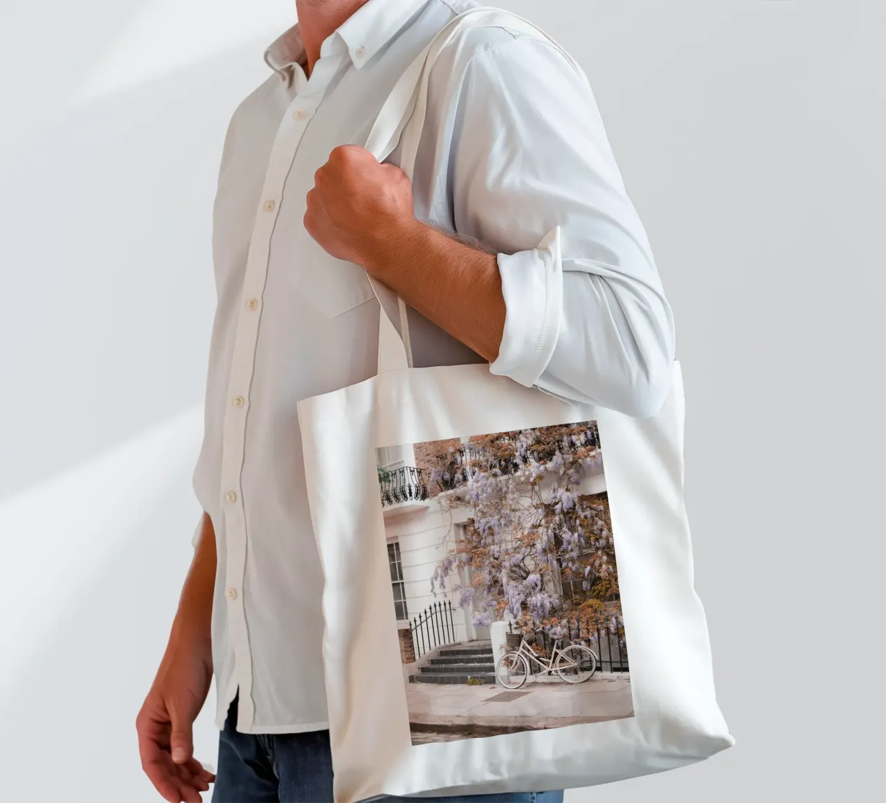 London, England I Romantic Primrose on a vintage bike tote bag by Julie Travel Photography