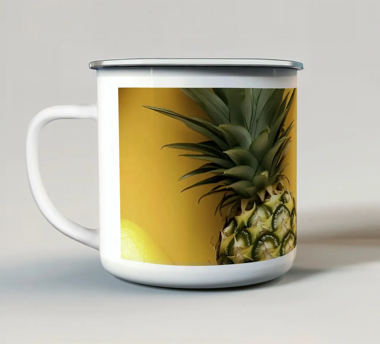 Collezione di limoni gialli e ananas tazza in smalto da Cat Grafic Design