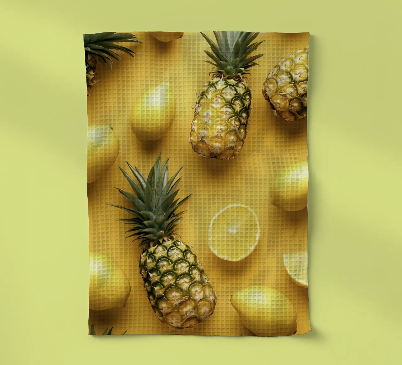 Yellow lemons and pineapple collection tea towel by Cat Grafic Design