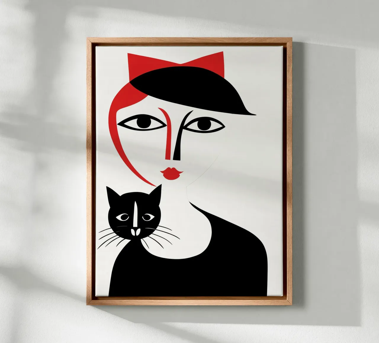 Abstracte Kat Vrouw | Kunstdruk canvas met Baklijst van Autofocus
