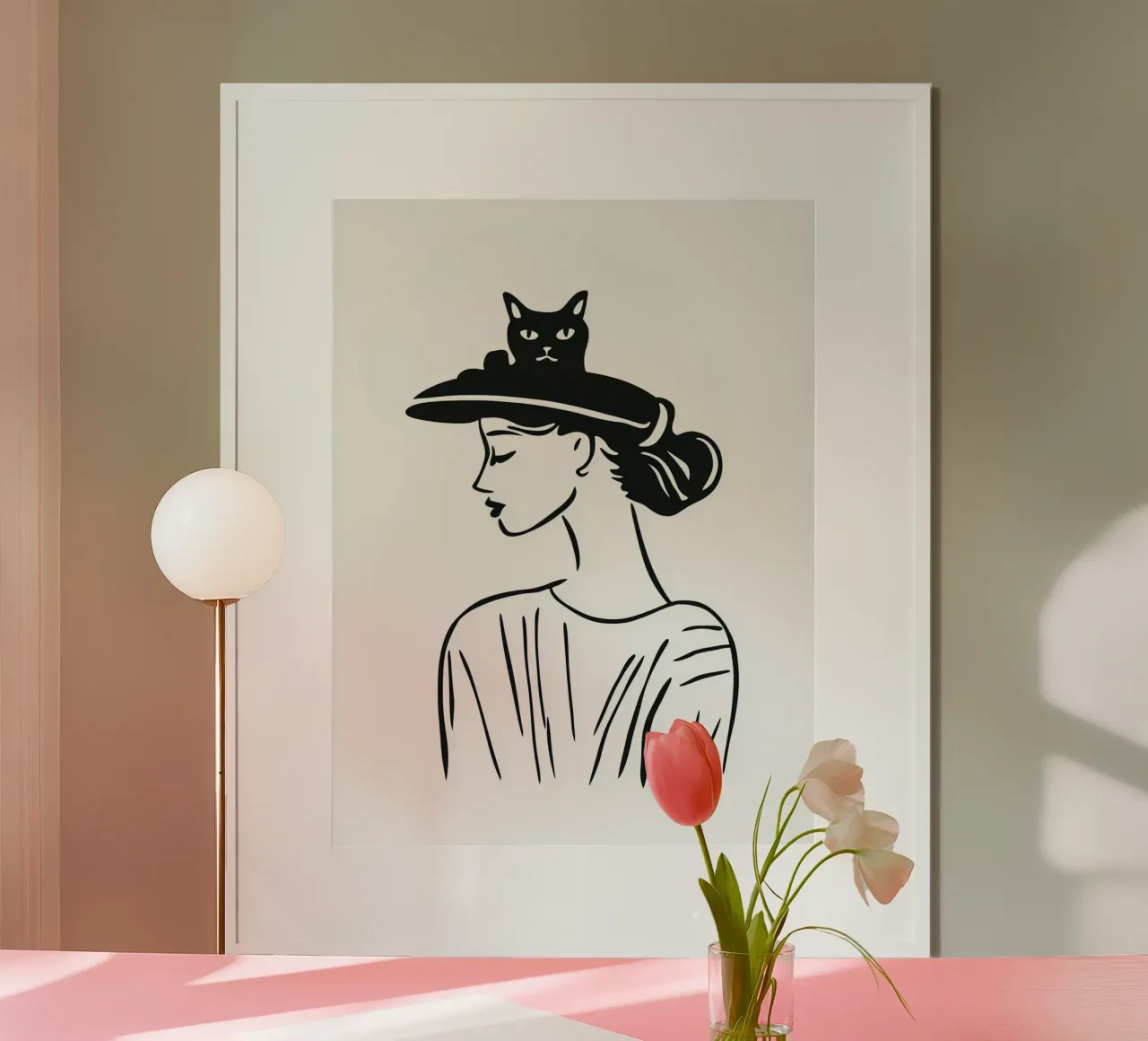 Frau mit Katze im Hut | Zeichnung Poster von Autofocus