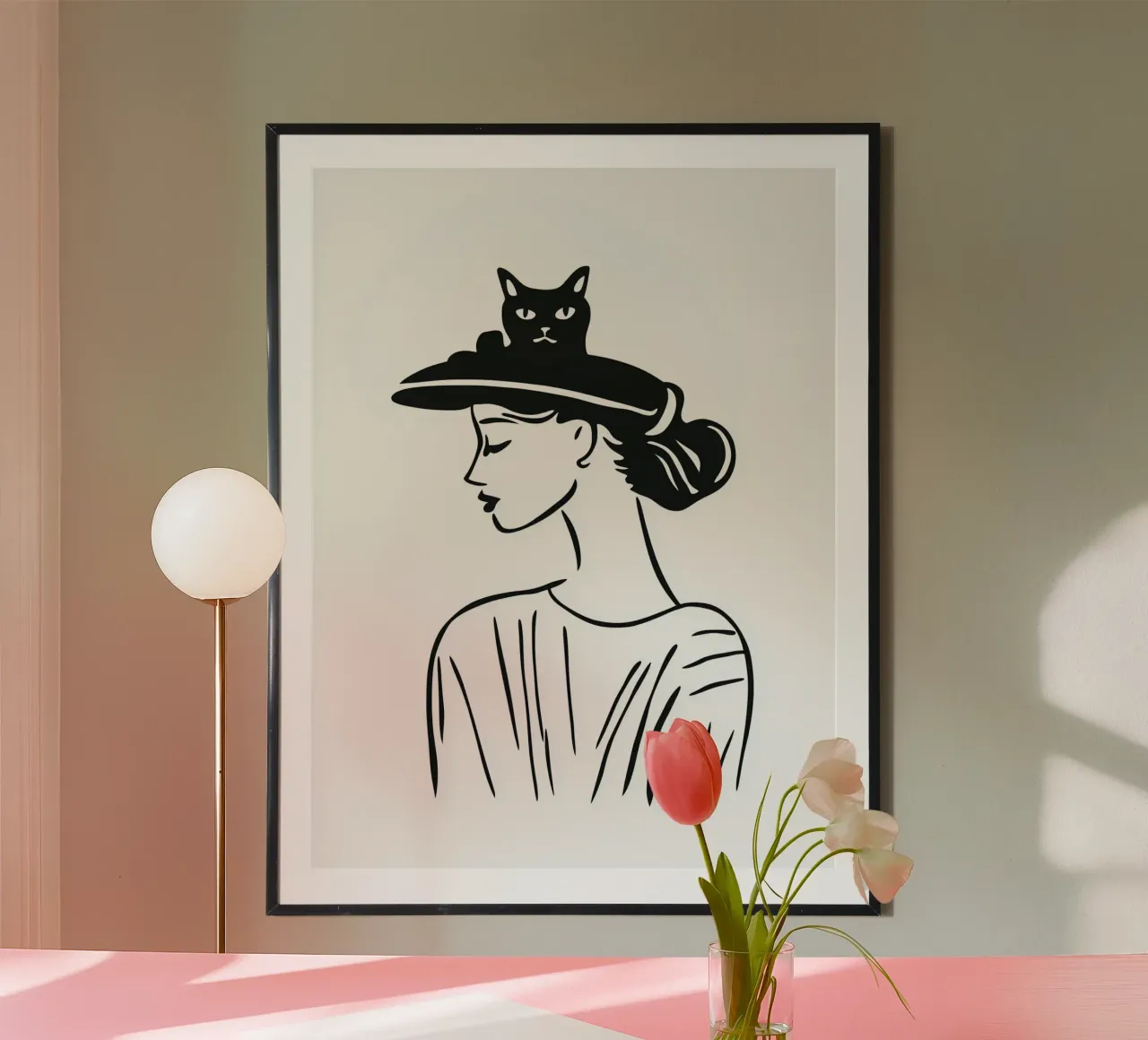 Frau mit Katze im Hut | Zeichnung Poster von Autofocus