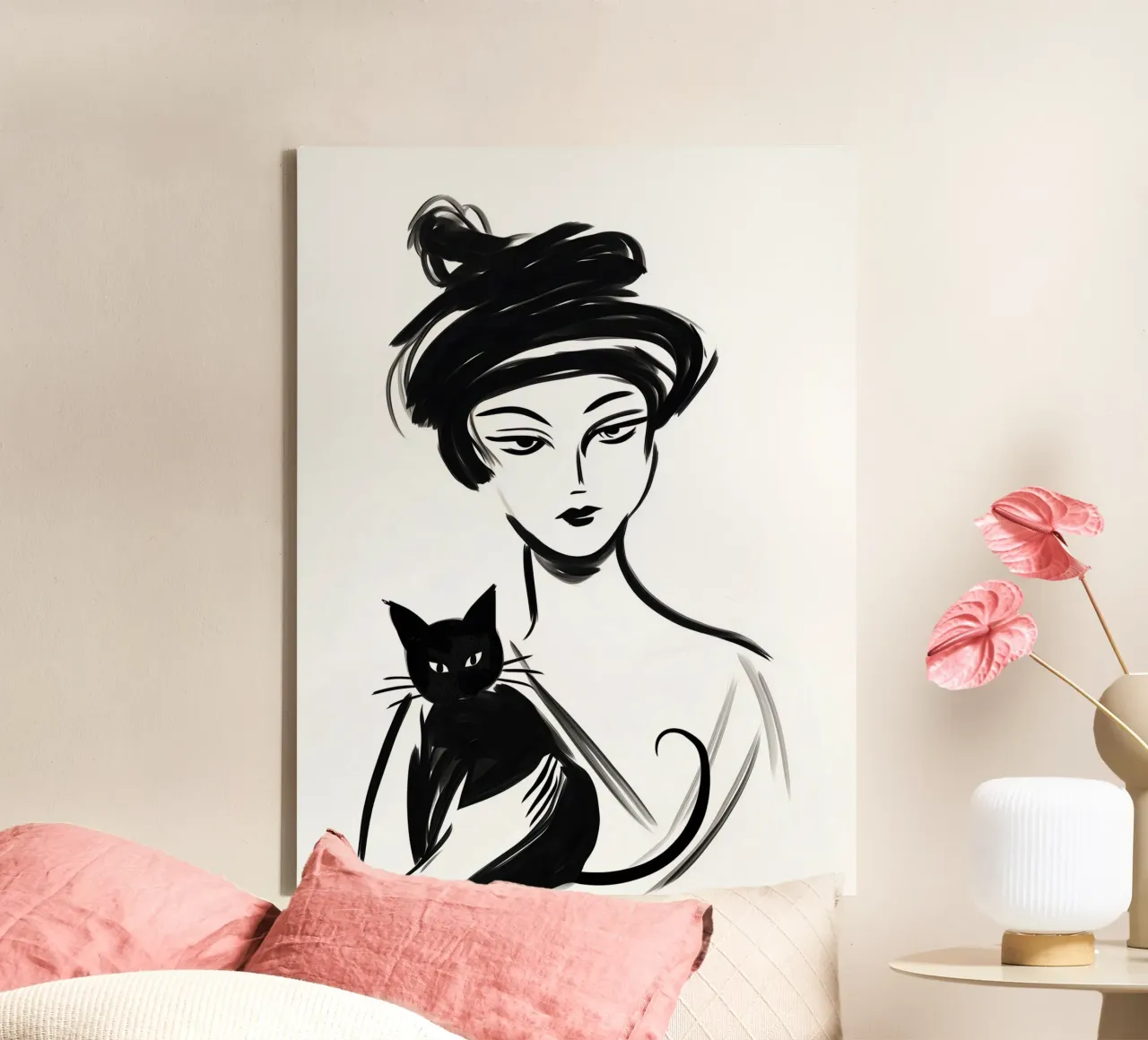 Modello femminile con gatto e capelli arruffati tela con Cornice a cassetta da Autofocus