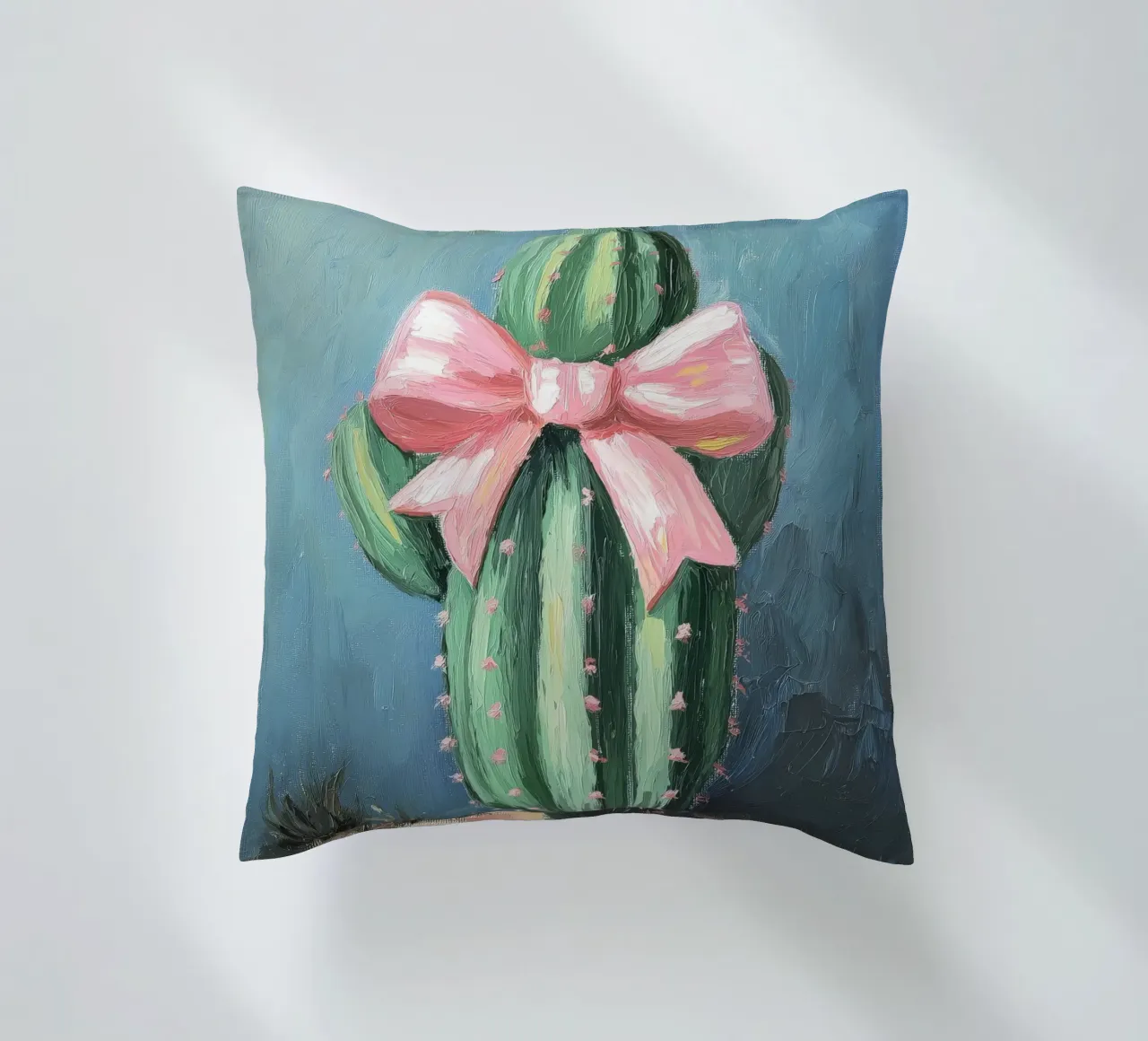 Cactus rosa Bow Boho Botanical Tropical Succulent Greenery cuscino da Gentle Echoes Art